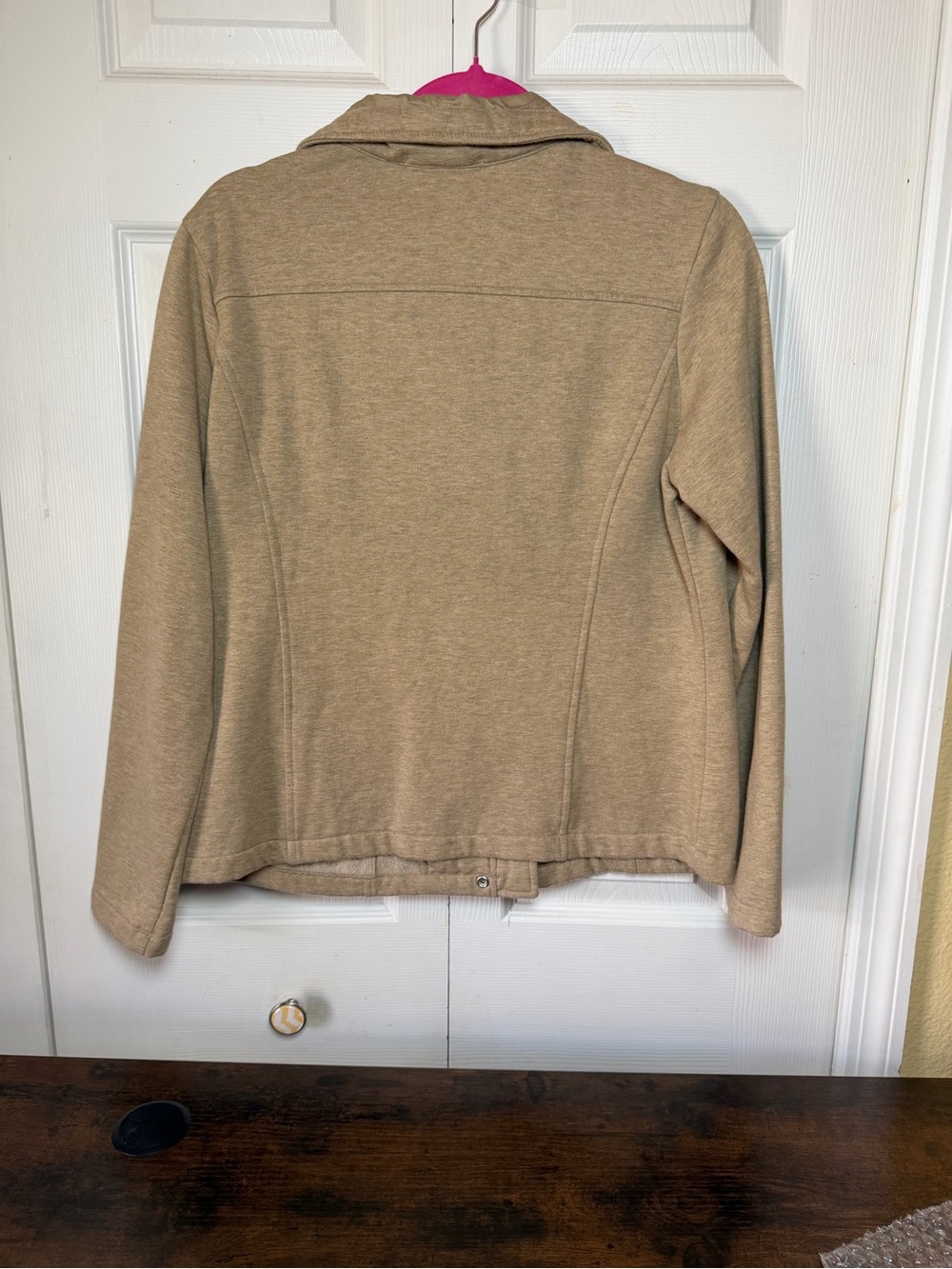 Liz Claiborne Women’s Medium Tan Beige Full Zip Mock Neck Jacket Cotton Blend - Picture 3 of 16